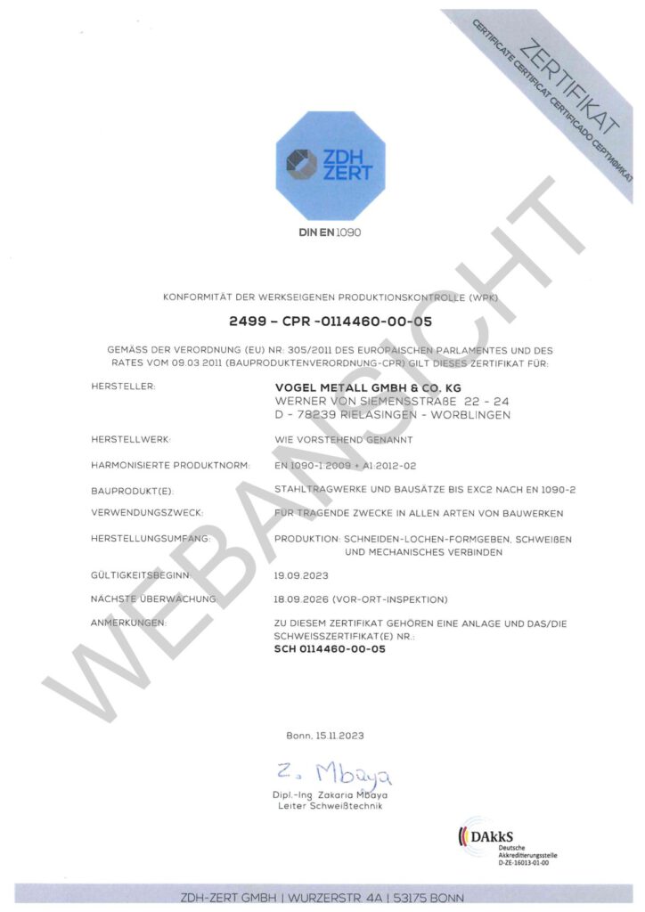 DIN1090-Zertifikat